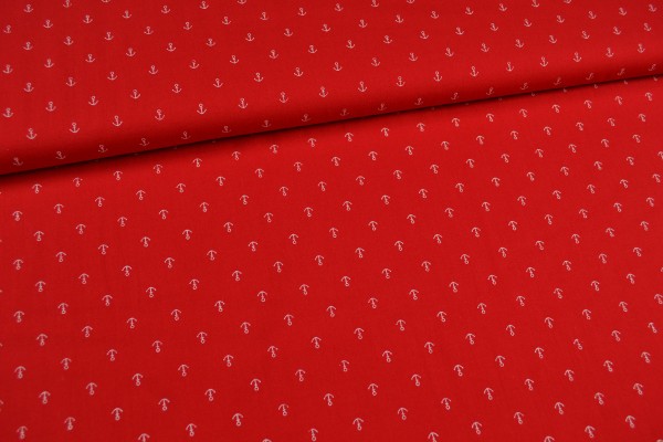 Baumwollstoff kleine Anker, rot Baumwollstoff kleine Anker, rot