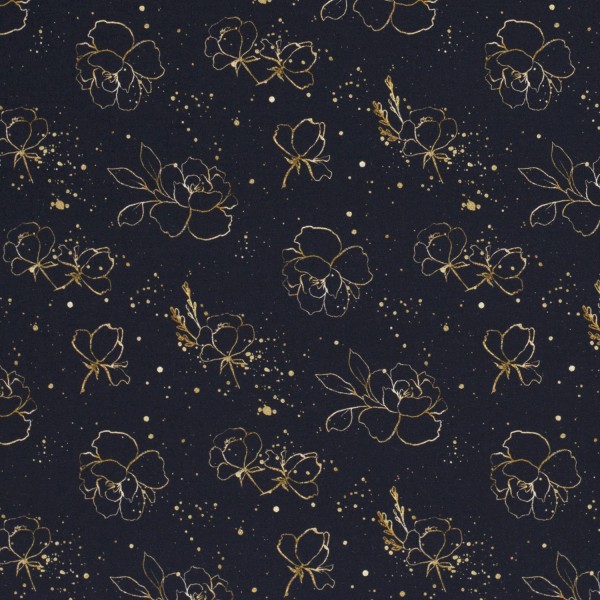 Bio Baumwolljersey bedruckt Blumen, gold