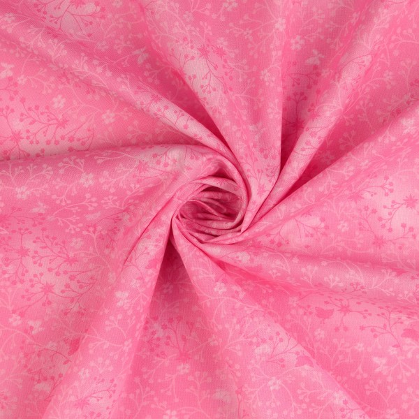 Baumwollstoff Popeline, Blumenranken, rosa