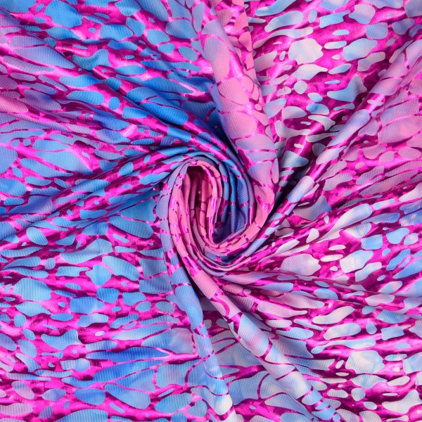 Folienjersey Druck Batik-Style, blau/pink