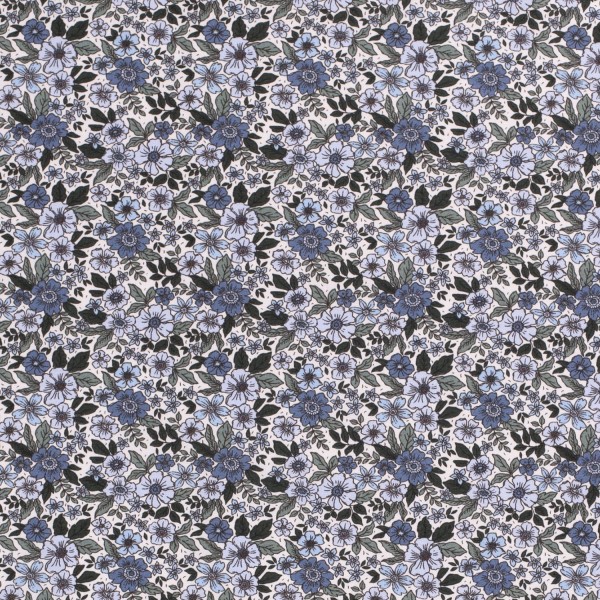 Baumwollstoff Popeline Blumen, blau