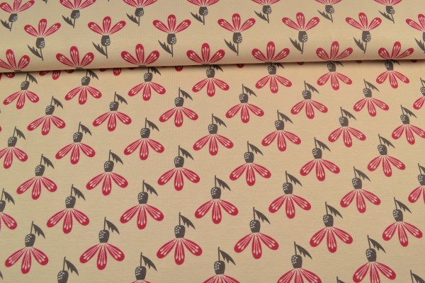 Baumwolljersey Blätter, beige