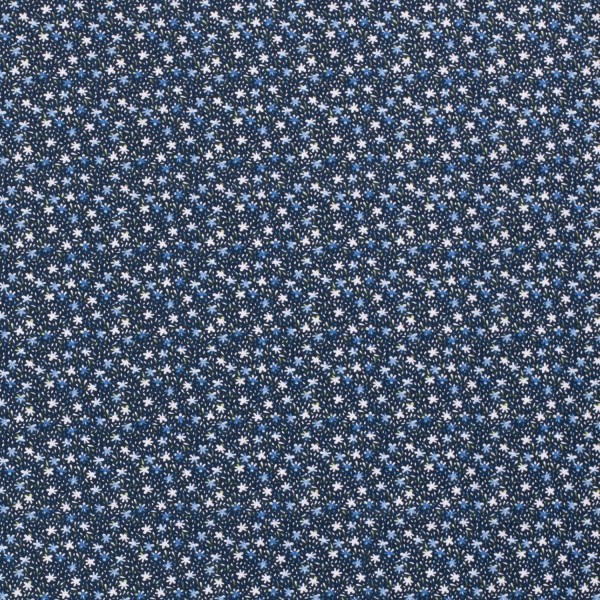 Baumwollstoff Popeline Blumen, marine