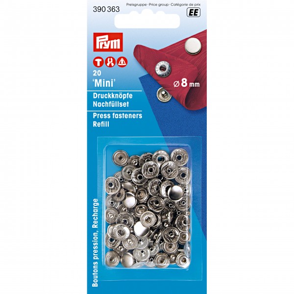 Prym Nähfrei-Nachfüllpackung für 390360, 8mm, silberfarbig