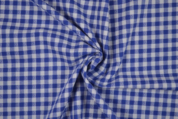Baumwollstoff Zefir Vichy Karo Herzen, 0,9 cm, blau Baumwollstoff Zefir Vichy Karo Herzen, 0,9 cm, blau