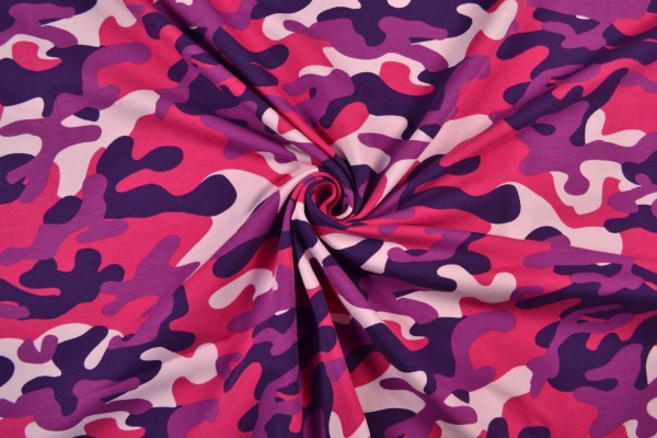 Baumwolljersey gemustert, Camouflage, pink