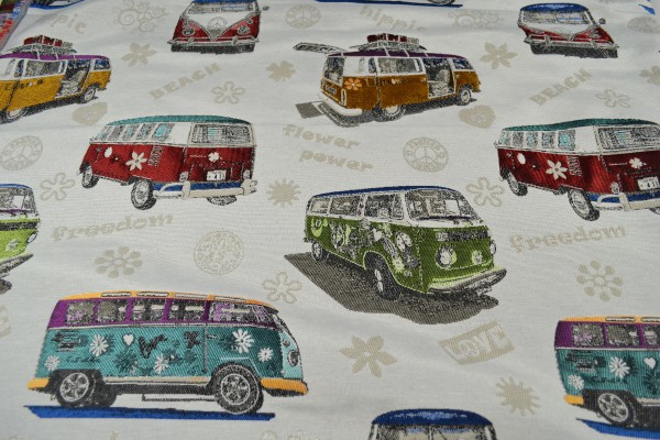 Gobelin Möbelstoff, Hippie Bus groß, weiß Gobelin Möbelstoff, Hippie Bus groß, weiß