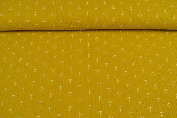 Baumwoll Musselin Double Gauze kleine Anker, gelb