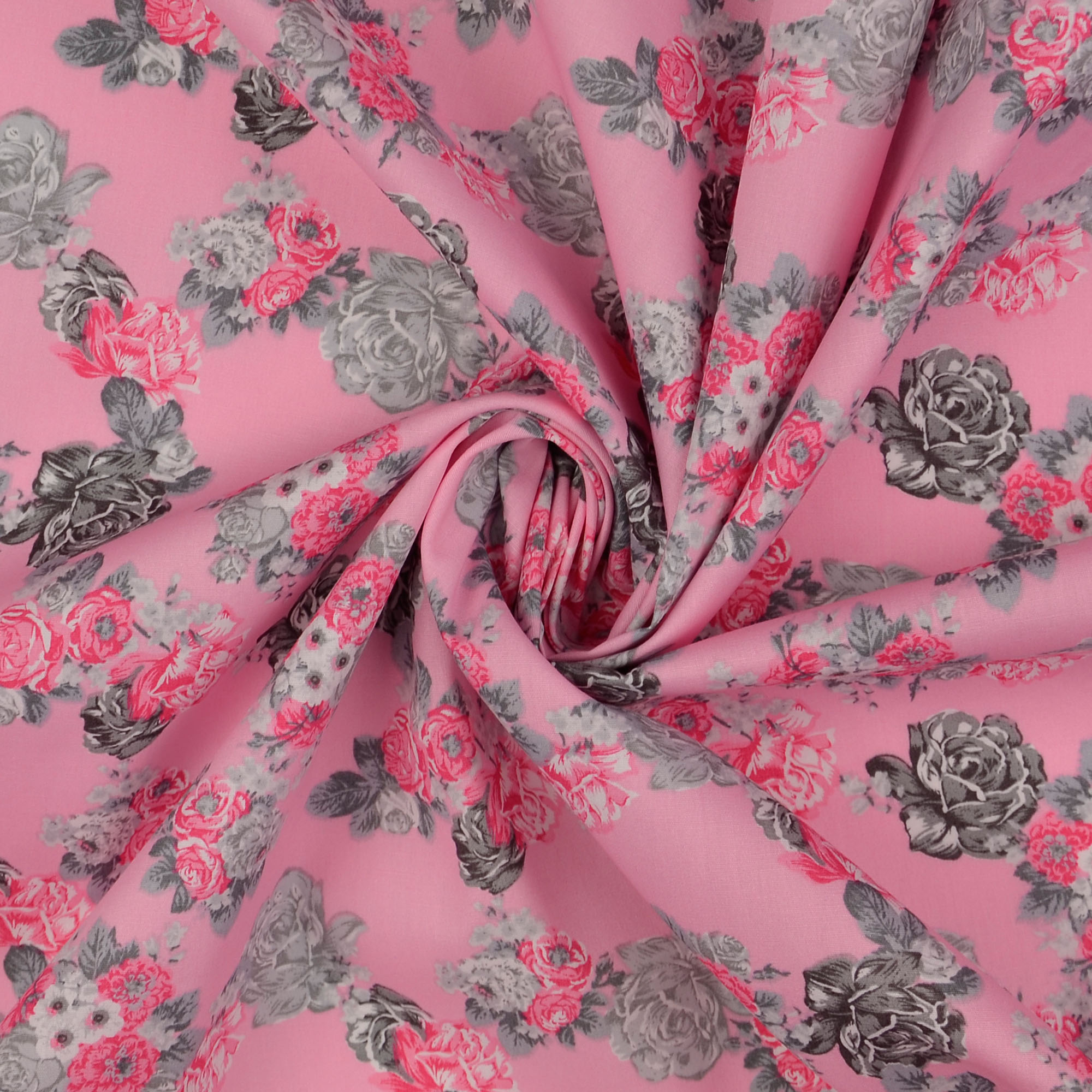 Baumwollstoff Popeline Florales Muster, rosa ...