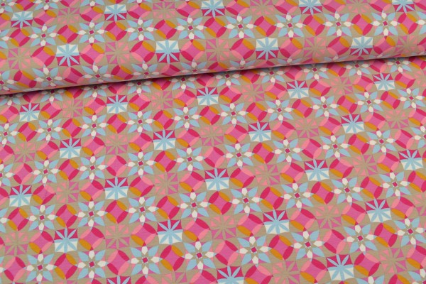 Baumwolljersey gemusterte Pflanzen, pink