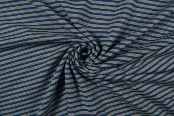 Baumwolljersey gestreift, blau/ grau meliert Baumwolljersey gestreift, blau/ grau meliert