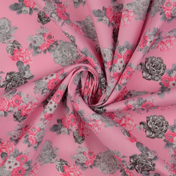 Baumwollstoff Popeline Florales Muster, rosa Baumwollstoff Popeline Florales Muster, rosa