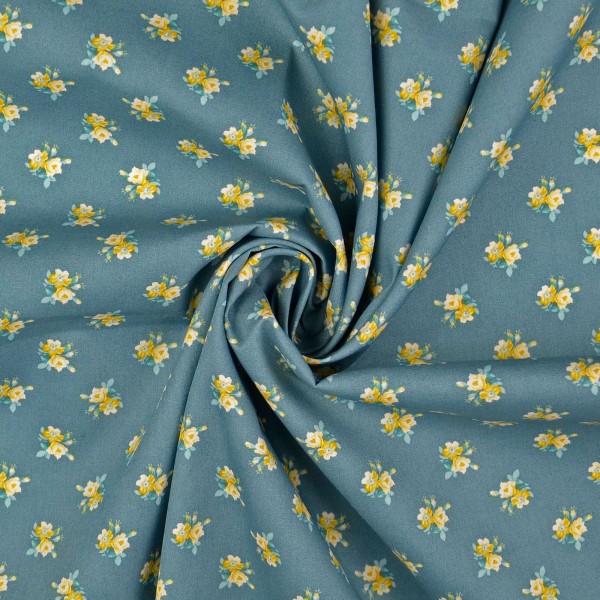 Baumwollstoff Popeline Blumenmeer, graugrün