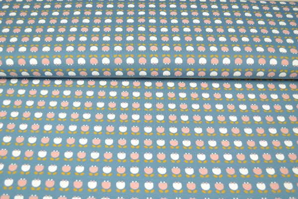 Baumwolljersey Bio-Organic Tulpen, jeansblau
