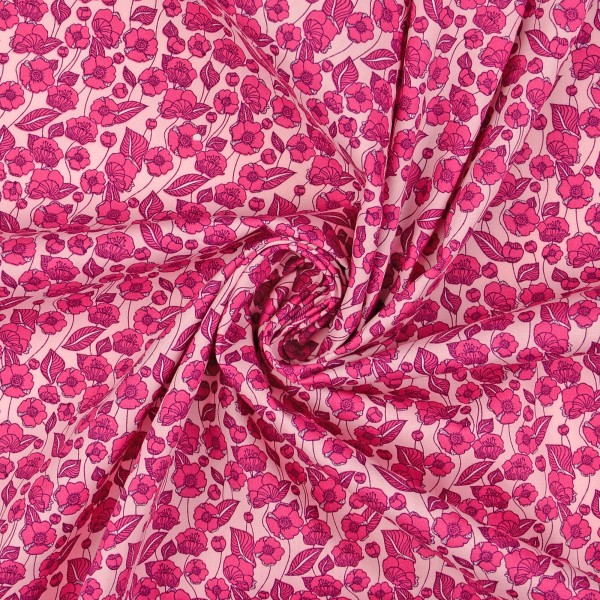 Baumwollstoff Popeline Florales Muster, pink