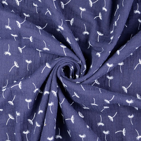Baumwoll Musselin Double Gauze Pusteblume, dunkelblau Baumwoll Musselin Double Gauze Pusteblume, dunkelblau