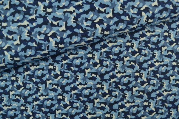 Baumwollstoff Köper Camouflage, jeansblau