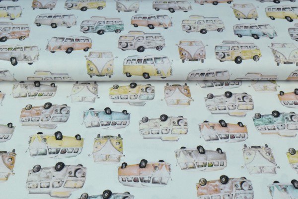 Canvas Deko Stoff Retro Bus, weiß