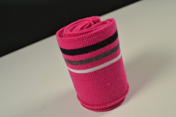 CUFF Bündchen, pink Streifen schwarz/grau/weiß