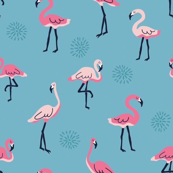 Baumwolljersey bedruckt Flamingos, hellblau