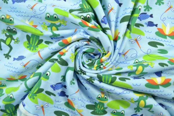 Baumwolljersey Froschteich, blau Baumwolljersey Froschteich, blau