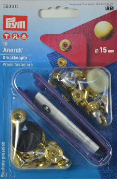 Prym Nähfrei-Druckknopf Anorak, 15mm, goldfarbig