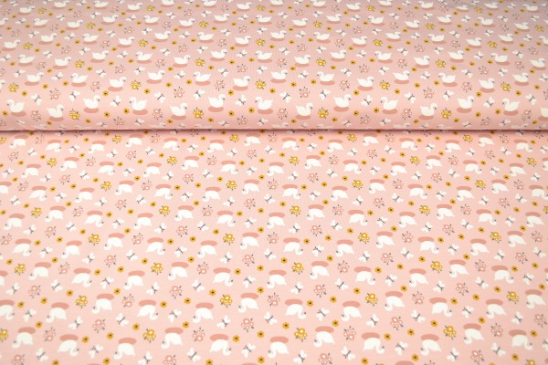Baumwolljersey Bio-Organic Schwäne, rosa