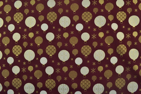 Baumwollstoff Weihnachten, Glitzerkugeln weinrot/gold Baumwollstoff Weihnachten, Glitzerkugeln weinrot/gold