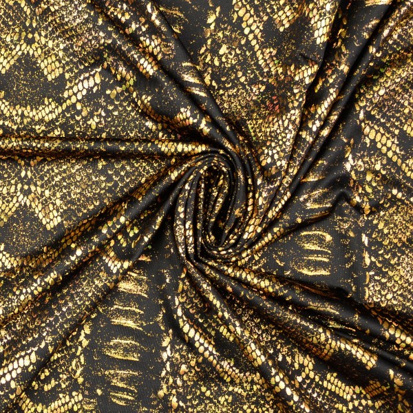 Elastic Folienjersey Pailletten-Schlangenmuster, gold