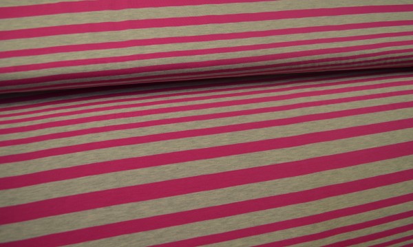 Baumwolljersey Streifen, pink/grau