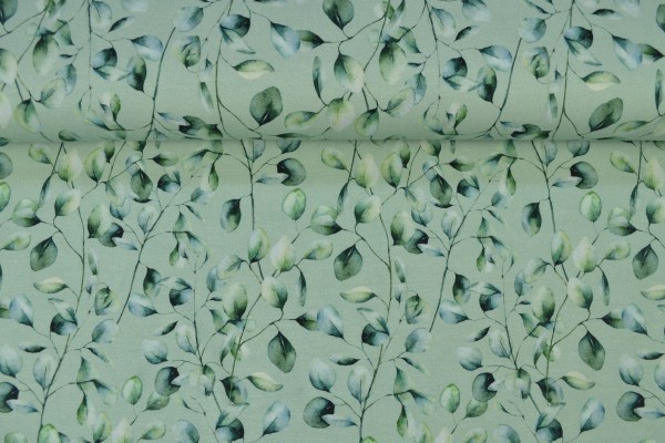 French Terry Digitaldruck Eukalyptus, mintgrün